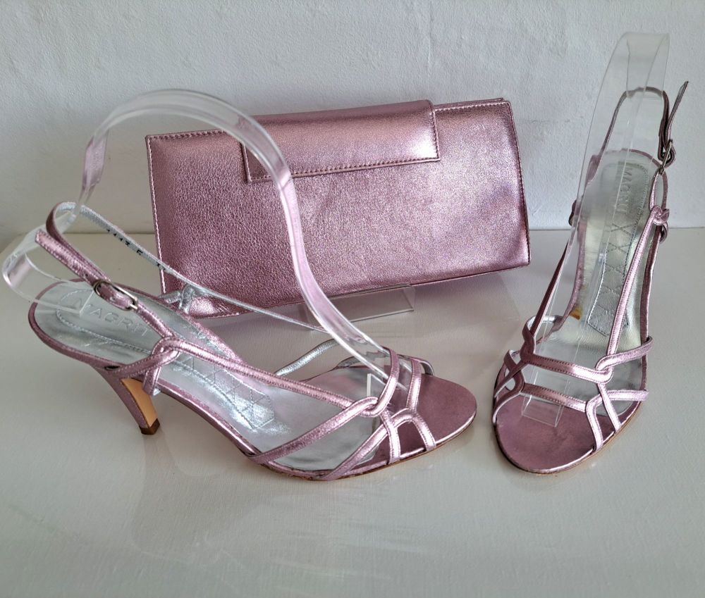 Magrit designer shoes matching bag metallic pink lilac size4