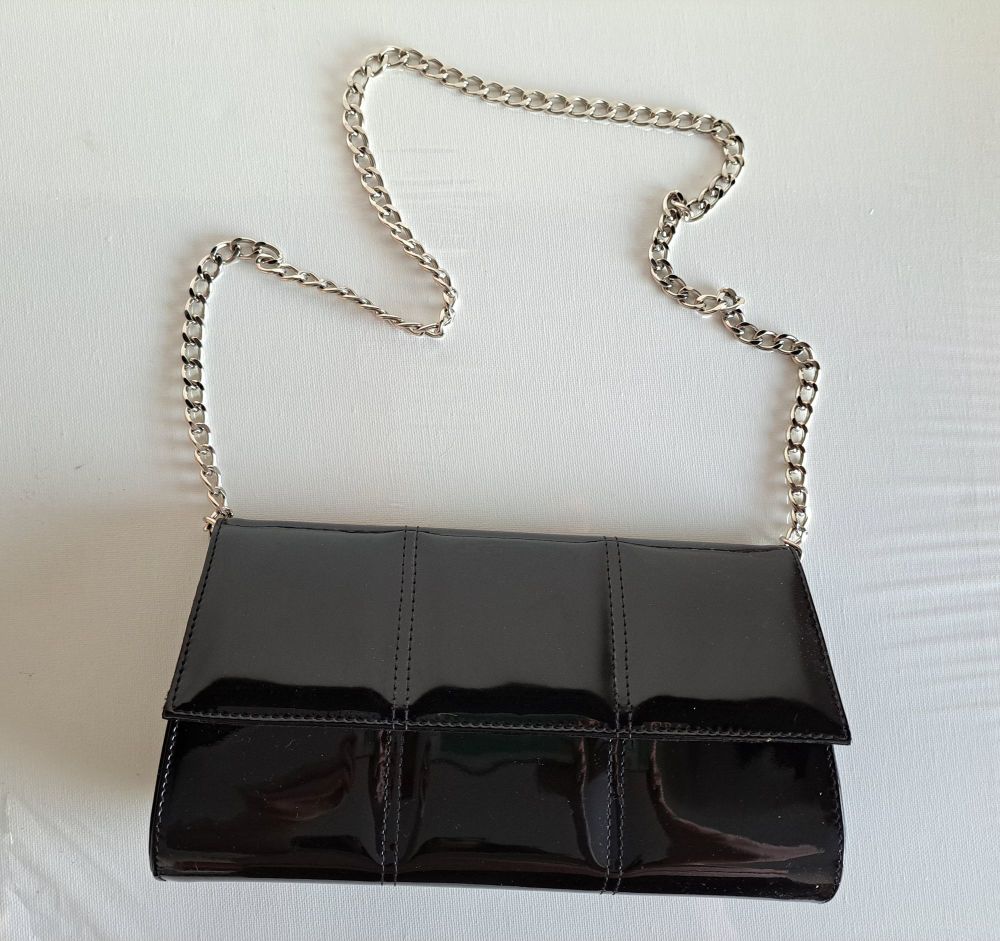 Renata Black Patent Leather quilt effect Clutch Handbag