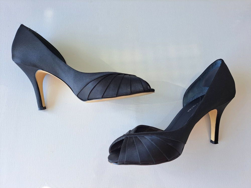 Roland Cartier Black Satin Peep Toe Shoes Sizes 4 & 7