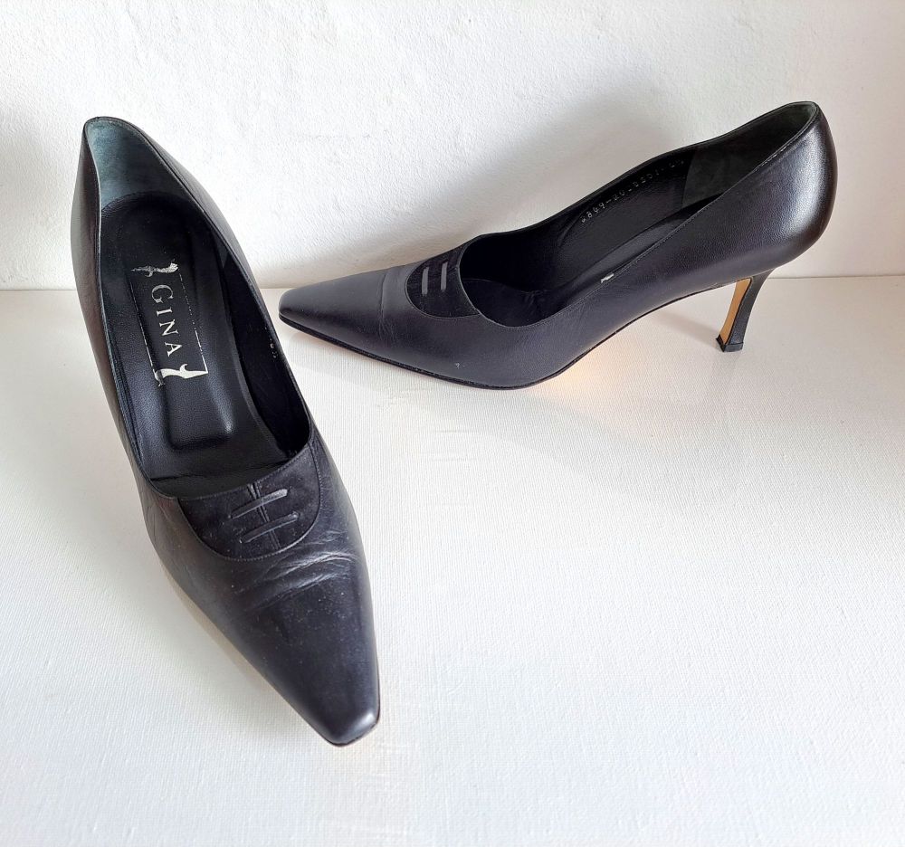 Gina designer shoes black kid stiletto heels size 6.5