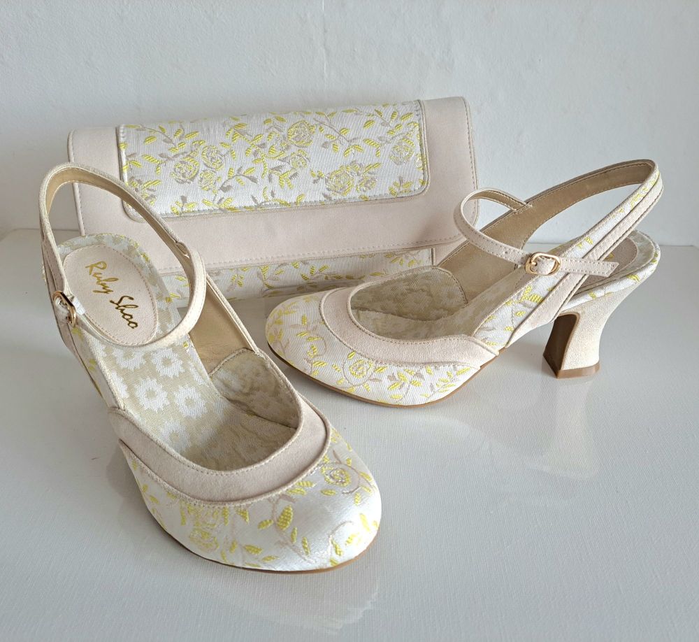 Ruby Shoo Lemon/Cream Court Shoes Size 6 & Matching Bag NEW