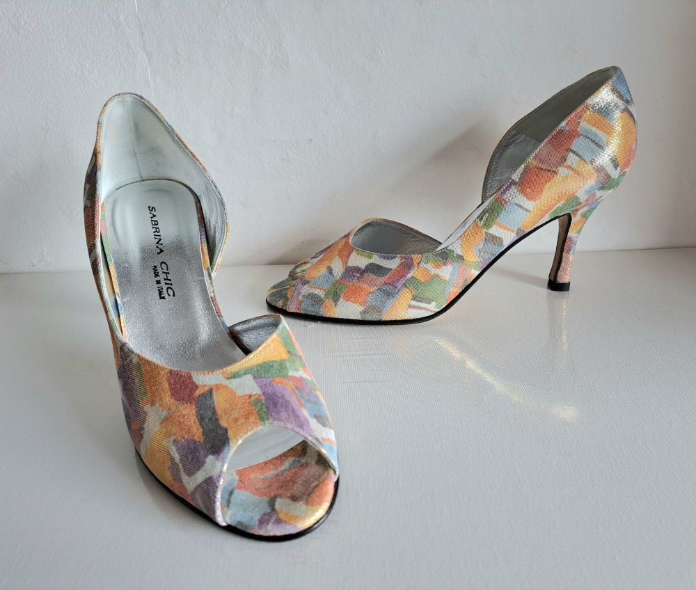 Sabrina Chic Italian peeptoe shoes pastels wedding size 5 to 5.5