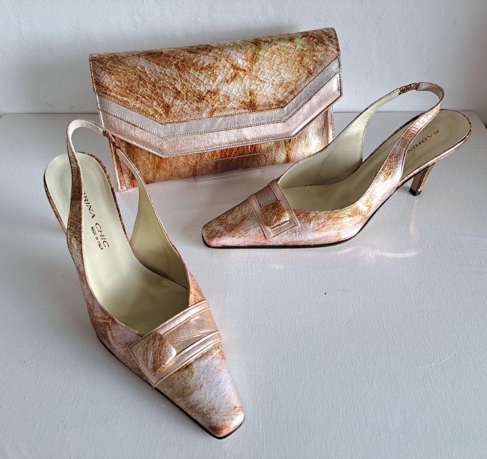 Sabrina Chic shoes matching clutch size 4.5 gold rust mother bride