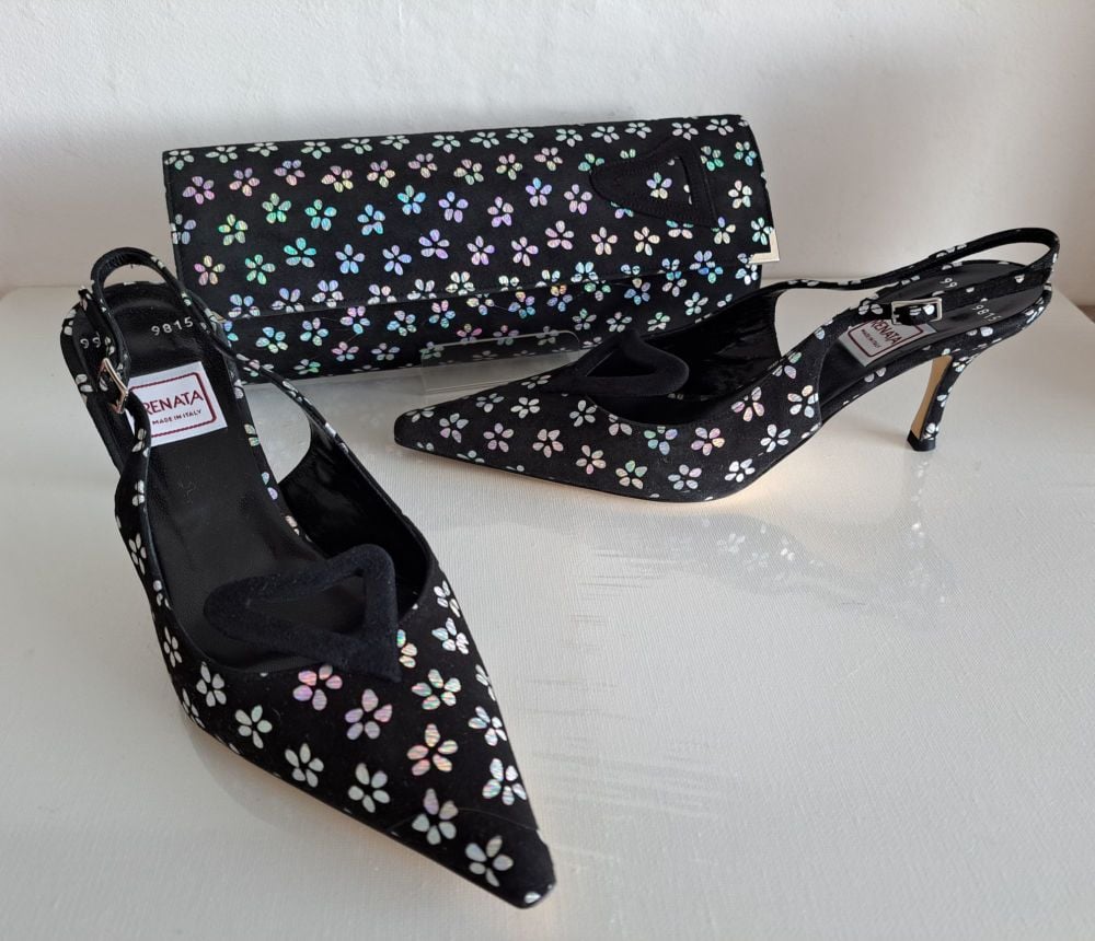 Renata Black/Silver Slingback Shoes size 5 & Matching Bag