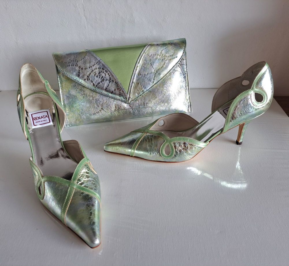Renata designer shoes matching bag in lime mother bride size 3