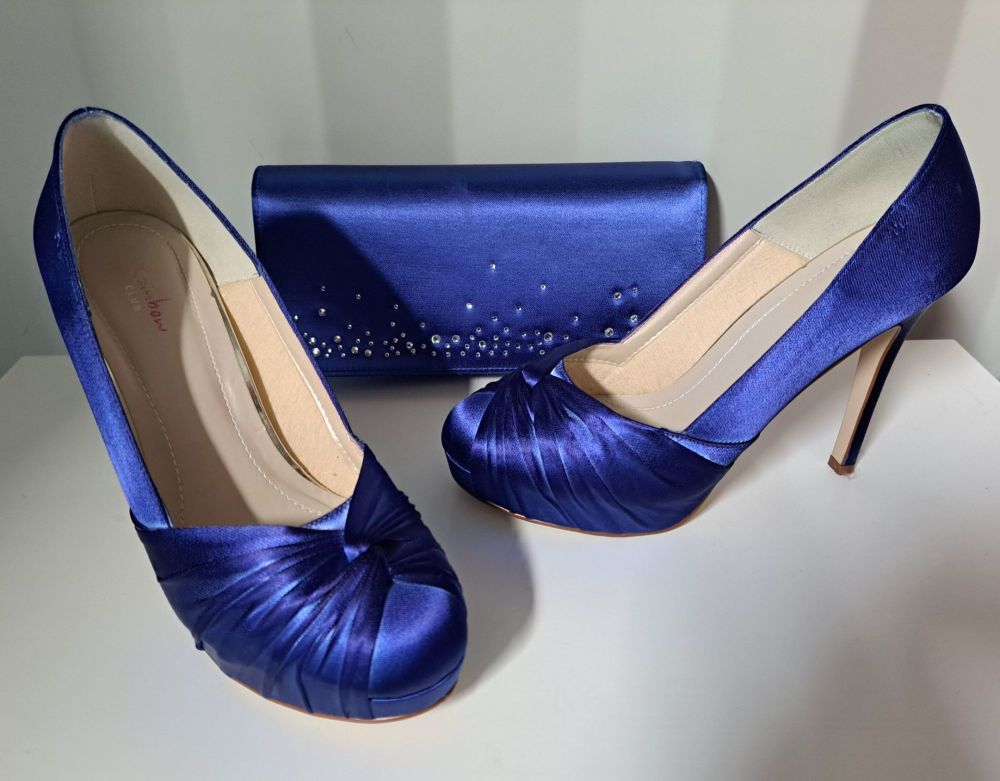 Rainbow Club  Blue Satin Court Shoes Size 4.5 & Matching Bag