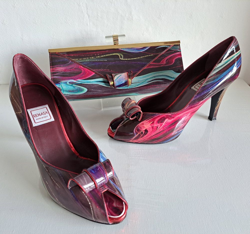 Renata designer shoes matching 3 way bag purple multi size 6