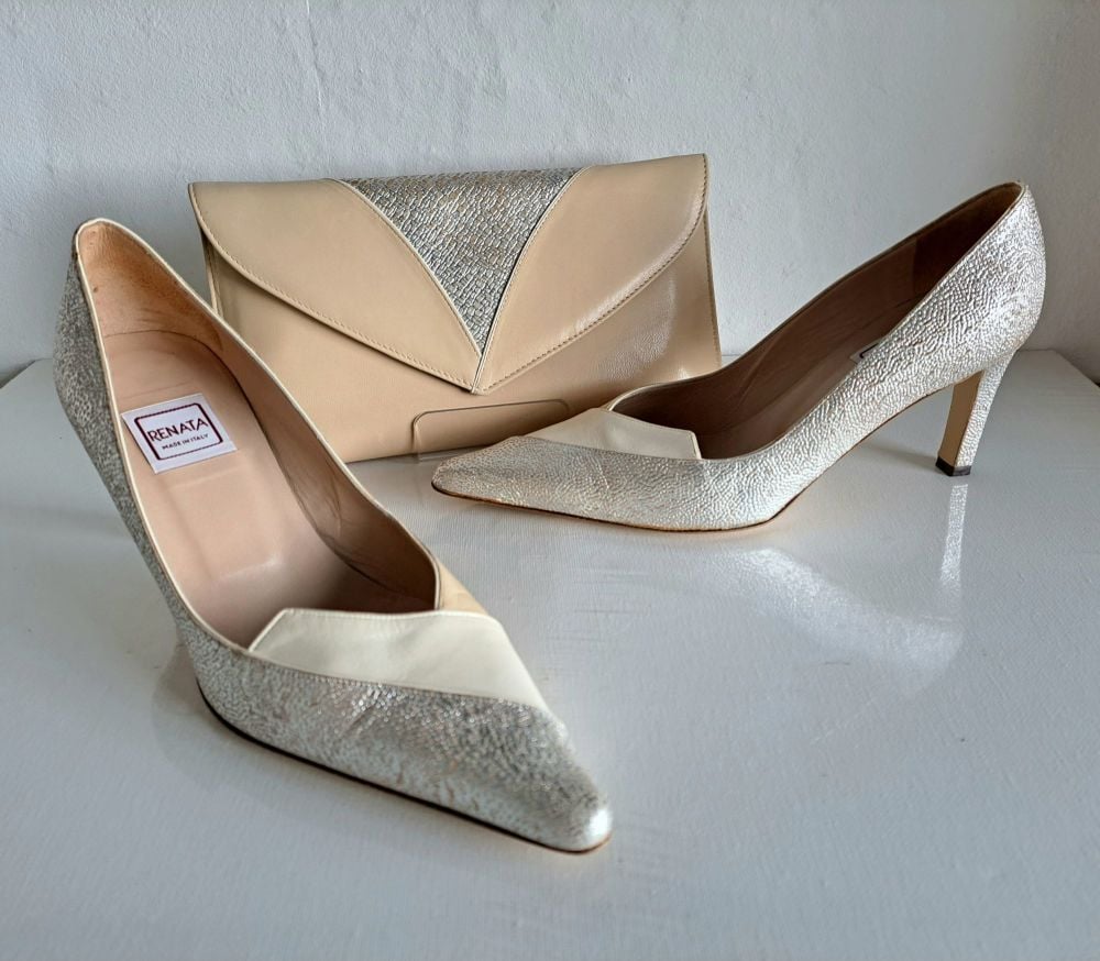 Renata  shoes matching clutch silver cream size 3.5 mother bride