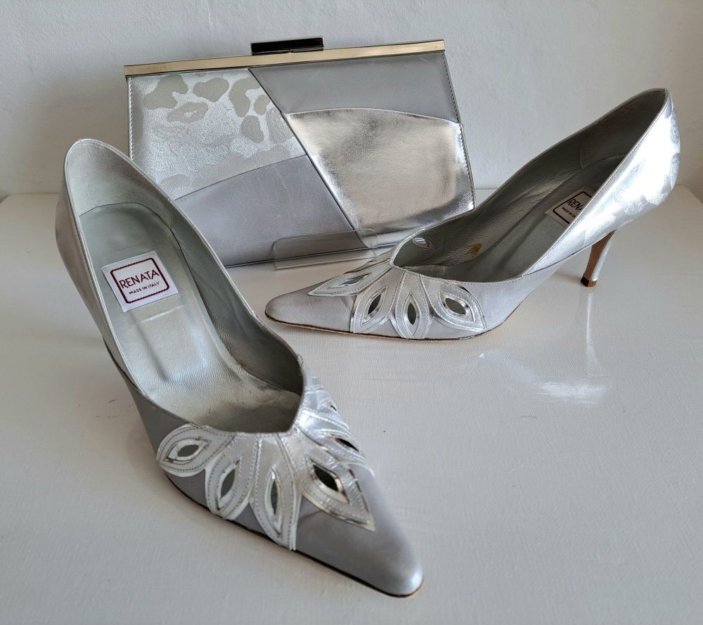 Renata shoes matching bag silver grey mother bride size 3.5