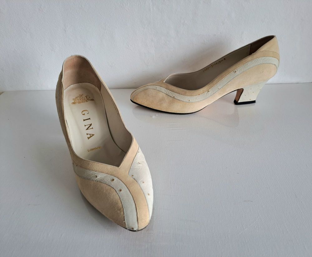 Gina London shoes suede/leather saffron cream courts size 4