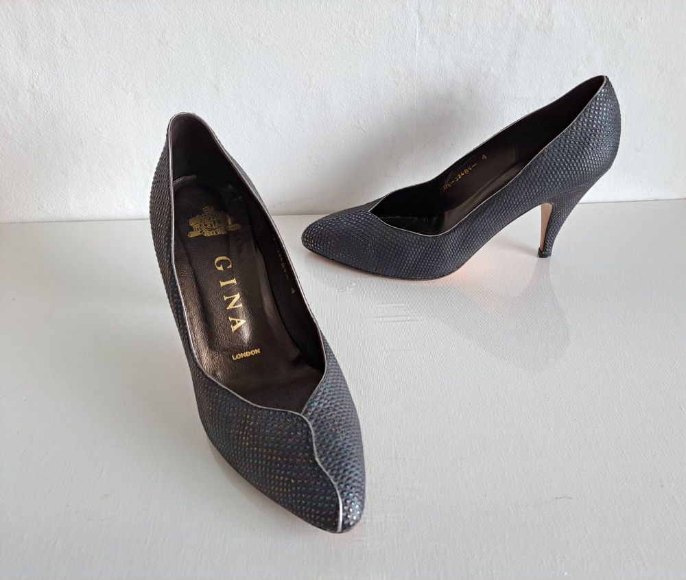 Gina  designer shoes black leather sparkly courts size 4  boxed