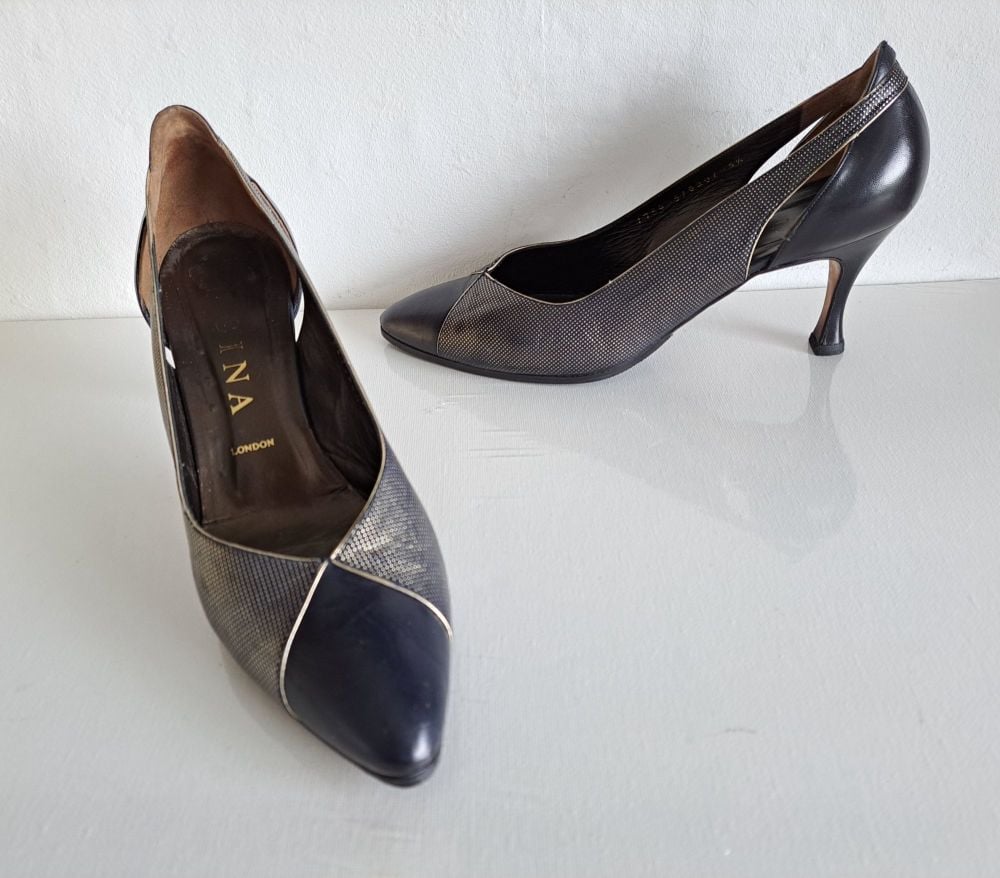Gina London shoes navy/gold stiletto heels size5.5