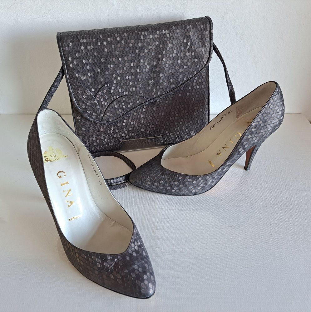 Designer Gina shoes matching bag brown silky heels vintage size 4