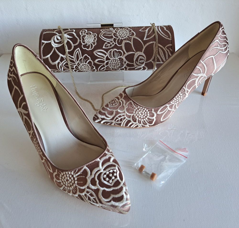 Phase Eight Praline Beige/Cream Embroidered Shoes size 5 & Matching Bag