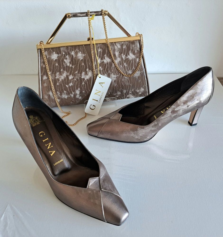 Gina designer shoes matching bag pewter mother bride size 5 to 5.5
