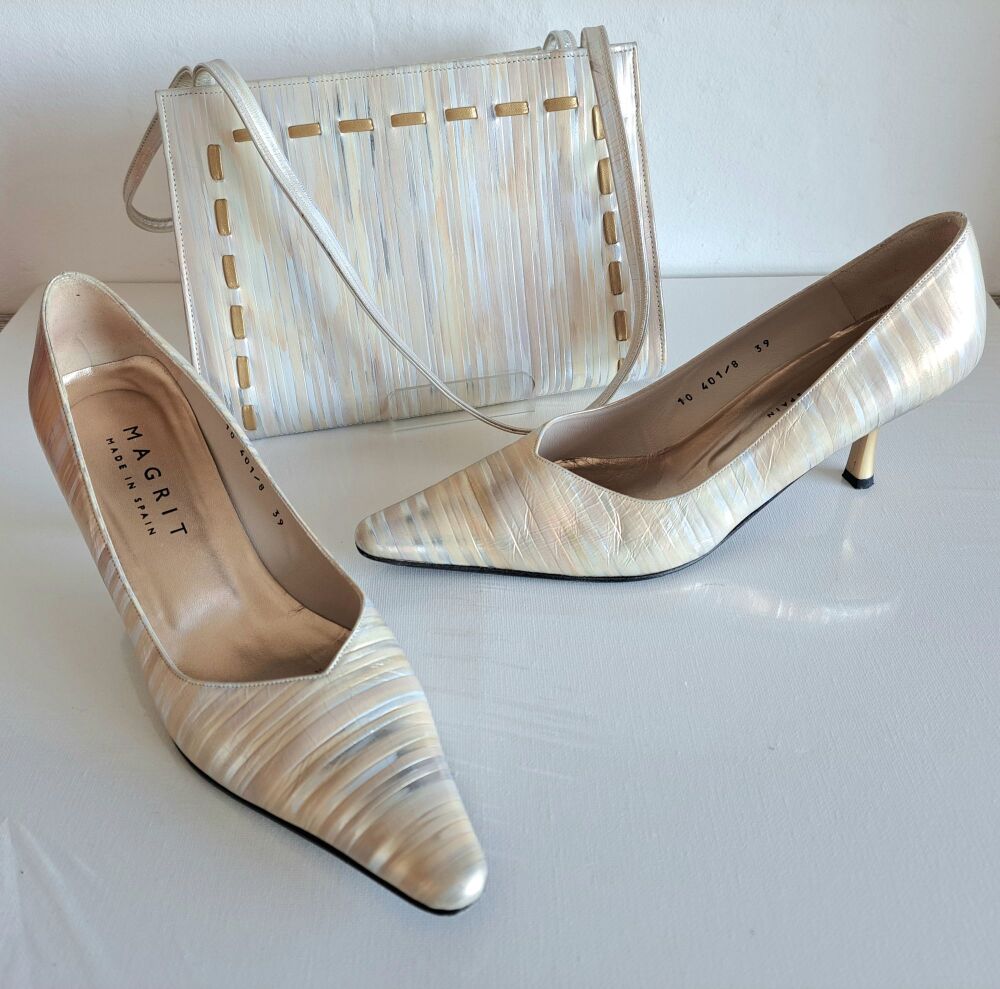 Magrit shoes matching bag gold silver size 6 mother bride