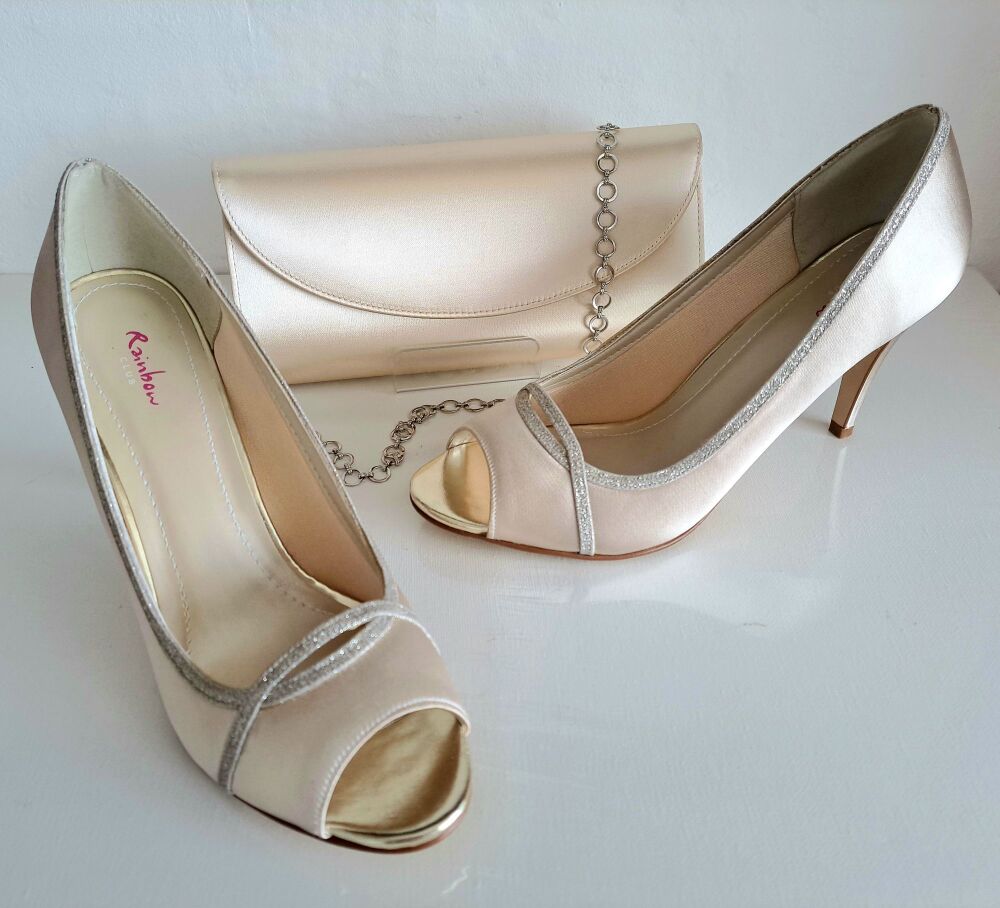 Rainbow Club Champagne Gold occasions shoes matching bag size 6.5