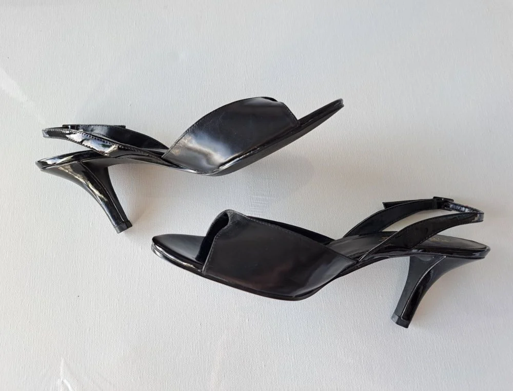 Rombah Wallace shoes black leather patent peep toe size 8