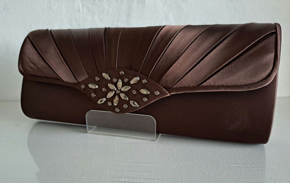 Dents clutch bag jeweled chocolate satin