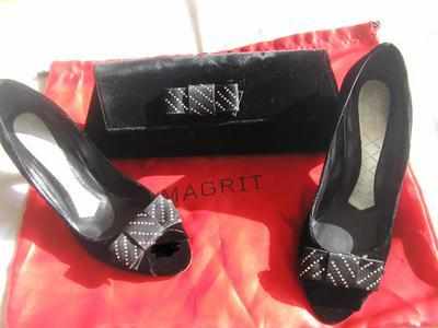 Magrit designer shoes ,bag, black velvet peeptoe crystals size 3