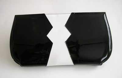 Gina designer bag.large clutch.blackpatent/white art deco