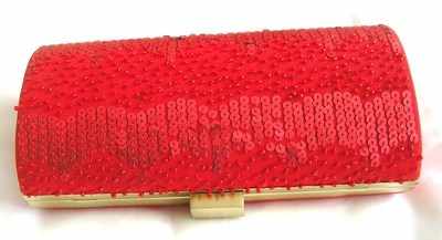 Jacques Vert red barrel evening bag sequins beads clutch/shoulder