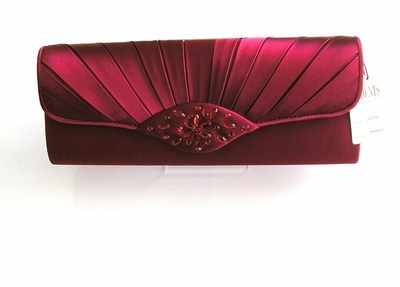 Designer evening bag by Dents crimson red satin.crystals