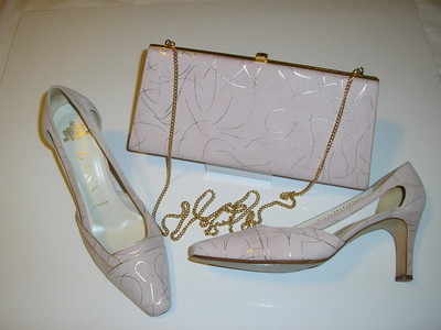Designer Gina shoes matching bag.Dusky pink/silver.size 4 .
