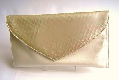 Renata cream envelope clutch with snakeskin pattern flap  