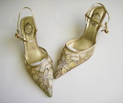 Spanish designer shoes beige gold silver crystals mother bride size 7