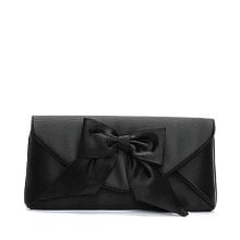 Designer bag by Dents .black satin evening bow detail clutch