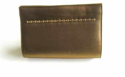 Magrit designer clutch.evening occasions bag. bronze silk .