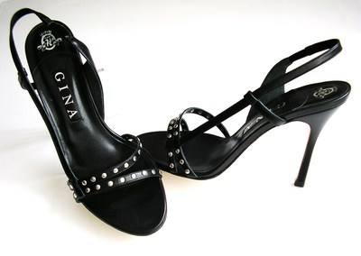 Gina designer shoes Chrissy black leather strappy heels size 6-6.5