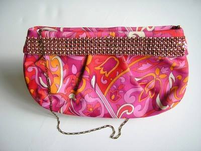 Gina London clutch soft bodied hot pink and orange pink crystals