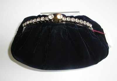 Designer navy velvet evening clutch.crystals feature.Dents
