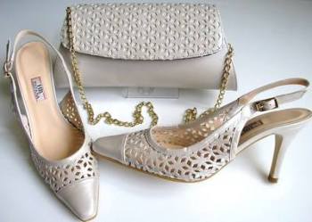cream shoes and matching bag