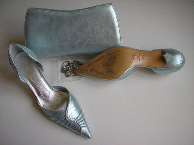 Magrit aqua green silver shoes matching bag undersole size 5.5