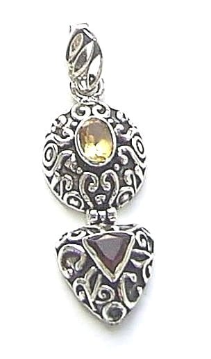 Citrine And Garnet Sterling Silver Gemstone Pendant