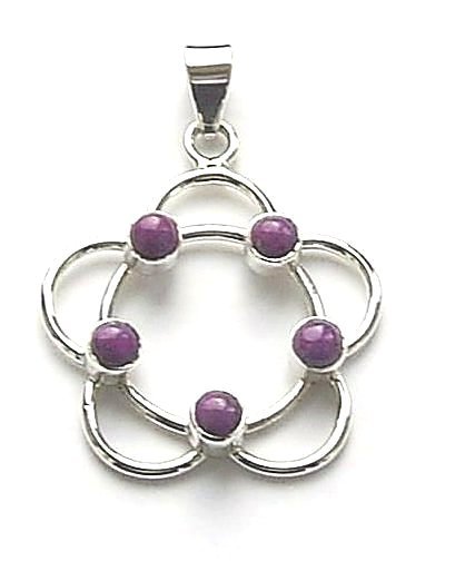 Purple Turquoise Circular Gemstone Silver Pendant