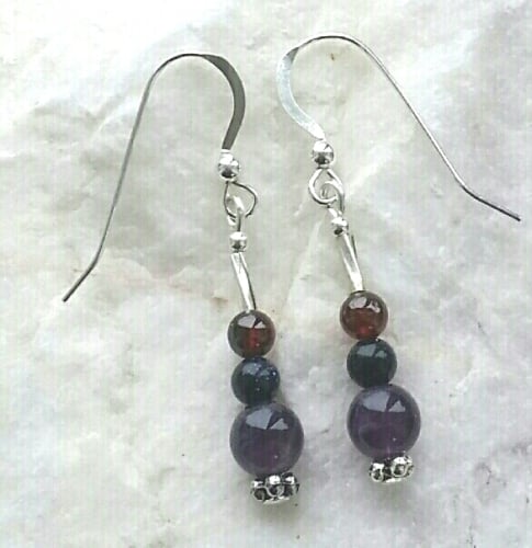 Amethyst Garnet And Blue Goldstone Gemstone Earrings