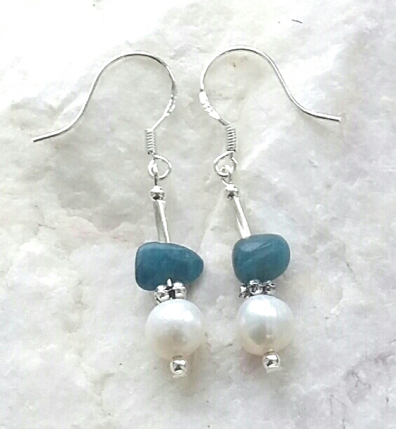 Freshwater Pearl And Kyanite Sterling Silver Earrings