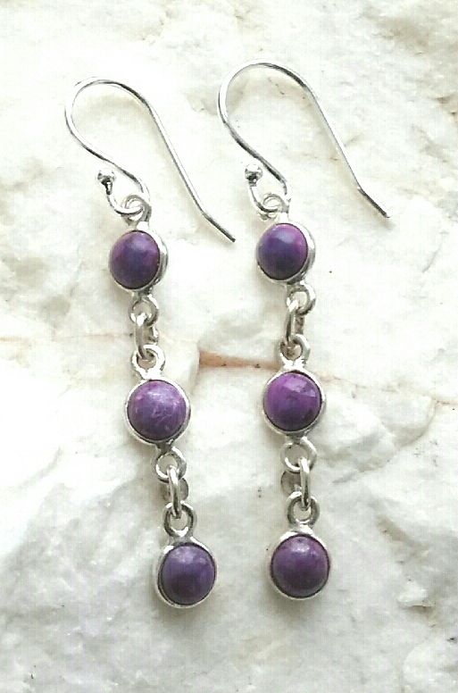 Purple Turquoise Gem Silver Earrings