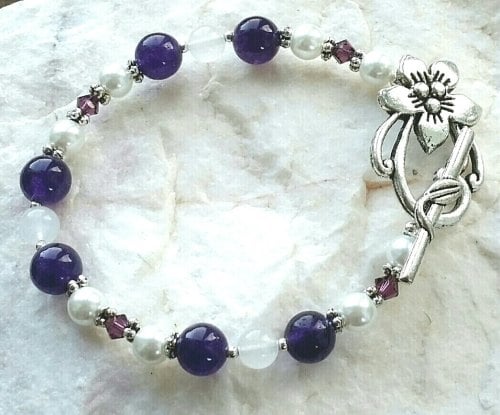 Moonstone And Amethyst Gemstone Silver Bracelet