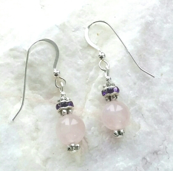 Amethyst Crystal And Rose Quartz Sterling Silver Gem Earrings