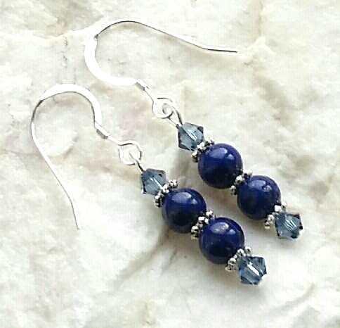 Lapis Lazuli Double Gemstone Sterling Silver Earrings
