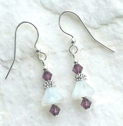 Amethyst White Opal Flower Sterling Silver Earrings