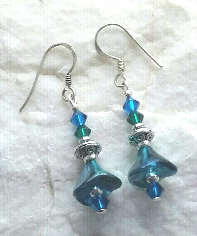 Turquoise And Emerald Peacock Flower Earrings