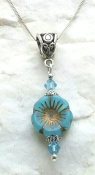 Blue Flower Swarovski Crystal Sterling Silver Necklace