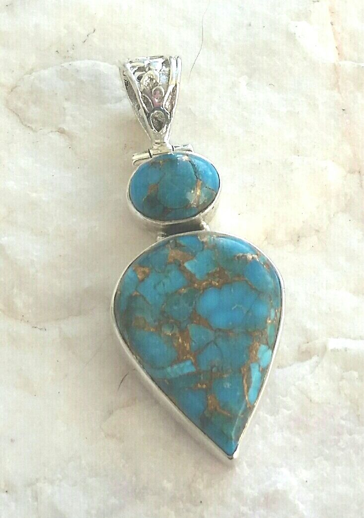 Aqua sea jasper gemstone pendant