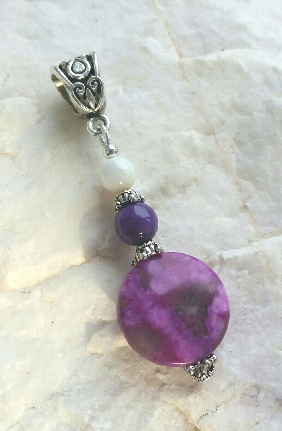Lilac Agate And Purple Jade Pendant